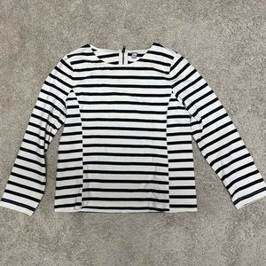 J. Crew zip back navy & white stripe shirt size medium NWOT bracelet lgth sleeve